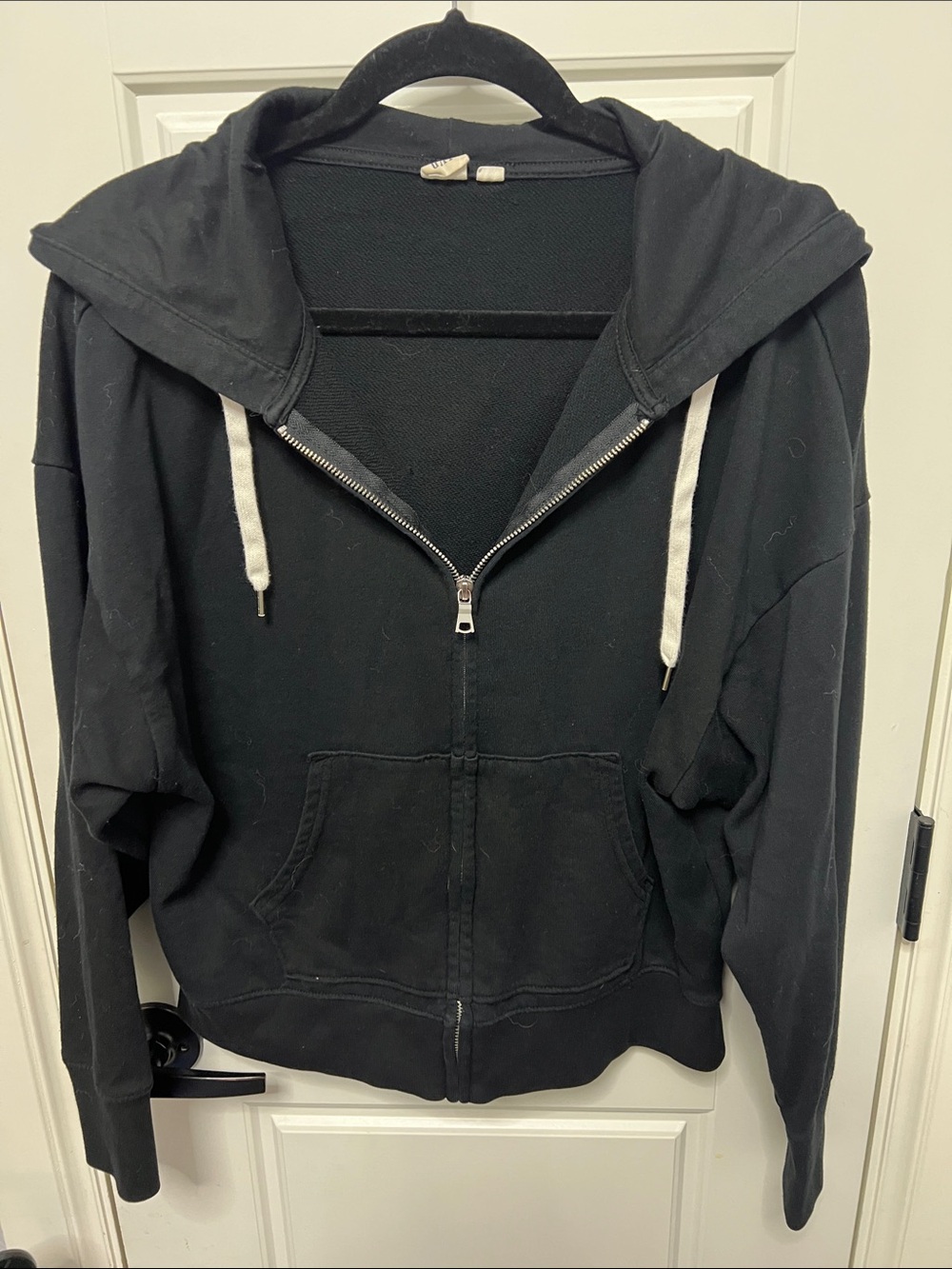GAP Black Zip-Up Hoodie with White Drawstrings